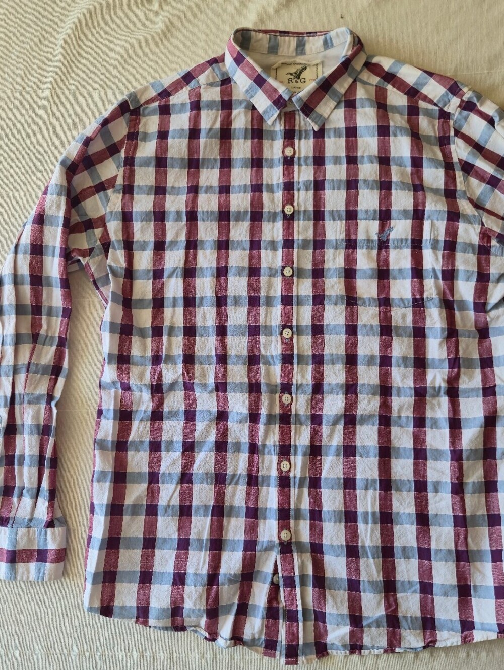 R&G RODD & GUNN Italian Fabric WHITE RED Plaid Button-Up Shirt MENS SIZE LARGE